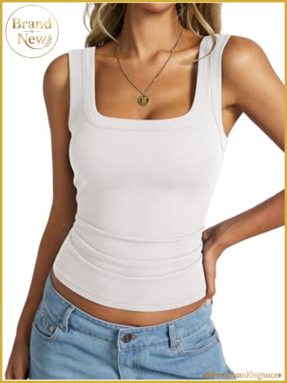 Womens Cotton Ribbed Square Neck Tank Top Backless Sleeveless Basic Tee